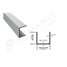 Alüminyum U profil 20mm x   30mm x   20mm x   2mm